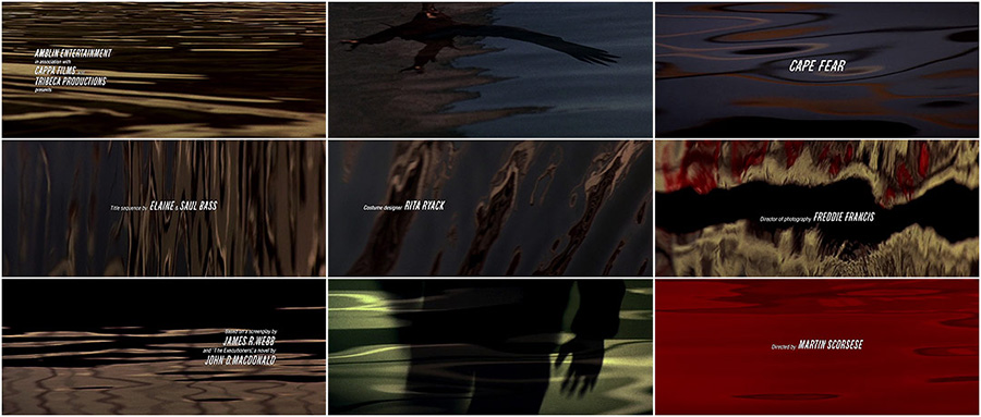 Image of freeze frames from Cape Fear's title sequence