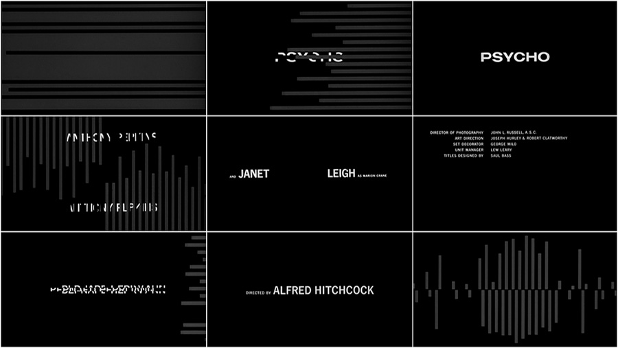 Image of freeze frames from Psycho's title sequence